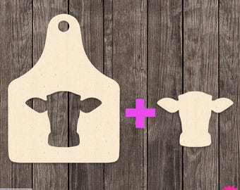 Farm Cow Ear Tag Cattle Tag with Cow Head Shape Cutout Hole Wood Cutout Various Sizes for DIY (Unfinished Wood) |