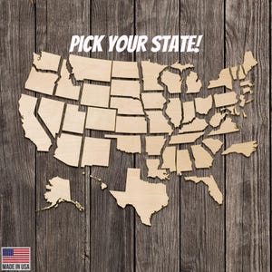 USA Map Cutout by State – Unfinished Wood Shape for DIY Projects | Custom Wall Art in Multiple Sizes |