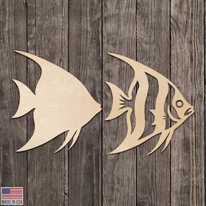 Angel Fish Shape Optional Overlay Design Tropical Wood Cutout Various Sizes for DIY (Unfinished Wood)