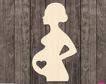 Pregnant Woman Wood Cutout Various Sizes for DIY (Unfinished Wood ) |