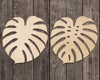 Monstera Blätter Design Cut Holz Laser Cutout Verschiedene Größen für DIY (Unbehandeltes Holz) |