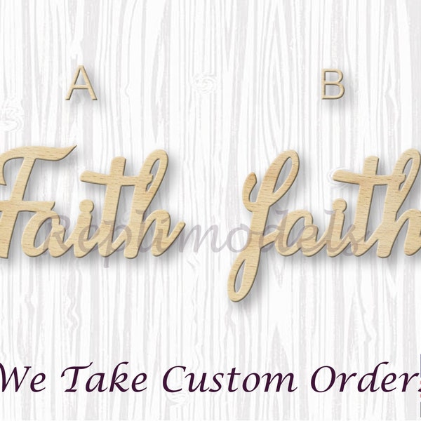 Faith Word Shape Wood Engraved Cutout Various Sizes for DIY (Unfinished Wood)