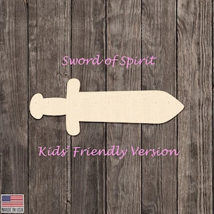 Sword of Spirit Word of God Kids Friendly Design Cut Shape Cut Wood Cutout Various Sizes for Craft (Unfinished Wood)