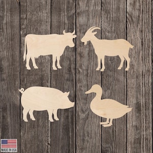 Domestic Farm Animals Cut Wood Cutout Wall Hanging Sign Accent Various Sizes for DIY (Unfinished Wood) |