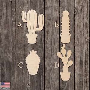 Cactus/ Succulent/ Cacti in Pot Shape Wood Cutout Various Sizes for DIY (Unfinished Wood) |