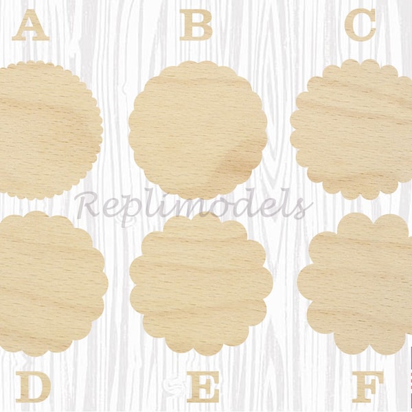 Scalloped Circle Blank Wood Engraved Cutout Various Sizes for DIY (Unfinished Wood)