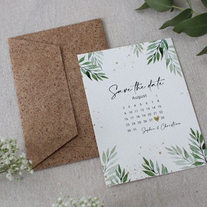 Hochwertige Save the date Karte im Blätter-Aquarell Design Hochzeitspapeterie Einladung