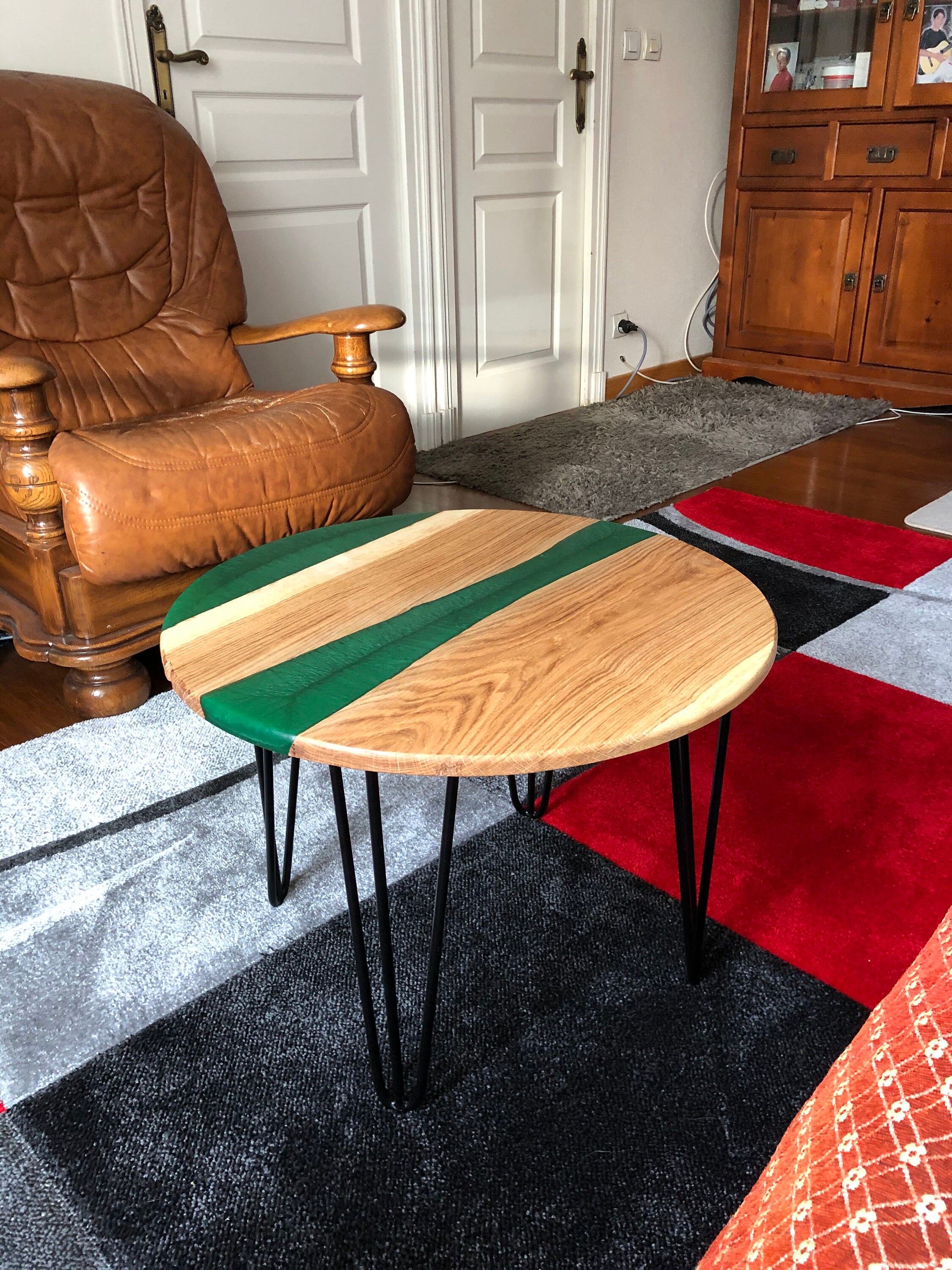 Table Basse Ronde en Chêne et Résine