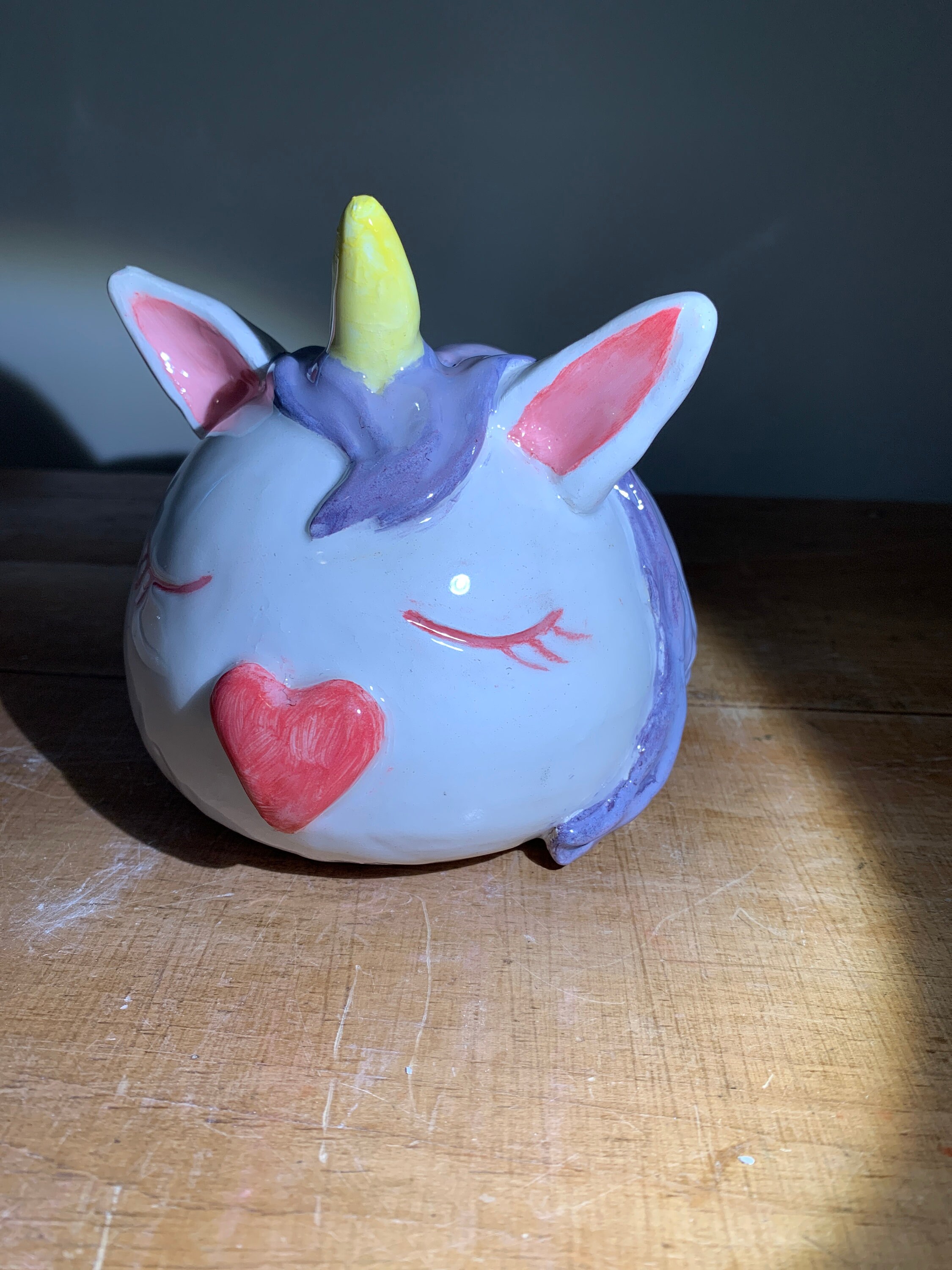 Tirelire Licorne en Céramique Émaillée, Fait Main France, Pièce Unique, Réalisée Artisanalement