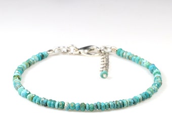 Turquoise Bracelet- Turquoise Jewelry- Gemstone Bracelet- Beaded Bracelet- Handmade Bracelet- Adjustable Bracelet- Silver Bracelet