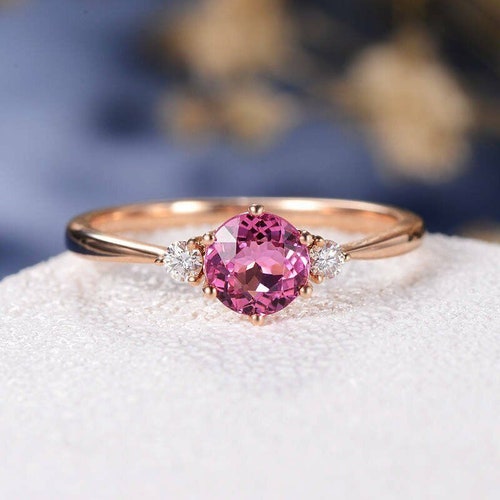 Oval Morganite Ring 14K Rose Gold Vermeil Ring Three Stone | Etsy