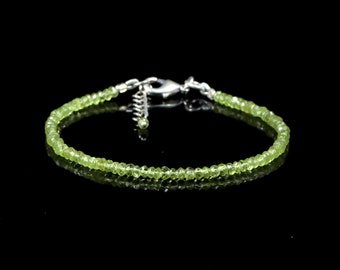 Peridot armband-kralen armband-augustus geboortesteen-edelsteen armband-Peridot sieraden-Peridot kralen-geboortesteen armband-zilveren armband