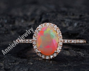 Opal Ring-Natural Opal Ring- Oval Cut Opal Ring- October Birthstone Ring- Engagement Ring- Gemstone Ring- Fire Opal Ring- Welo Opal Ring