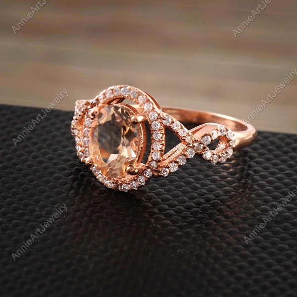 Oval Morganite Ring- Morganite Engagement Ring- Halo Ring- Vintage Morganite Ring- Statement Ring- Sterling Silver Ring- Promise Ring