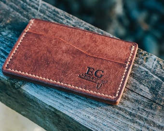 Compact slim Ortensia blue pueblo leather card holder edc with unique wave slots custom valentines gift