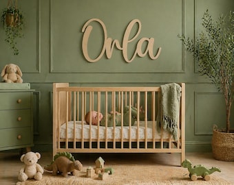Personalised Wooden Name Sign for Nursery, Custom Baby Name Wall Decor Playroom Art