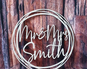 Personalised Wedding Wooden Name Hoop Circle Sign Wall Plaque Wood MDF Décor Accessories Multiple Colour