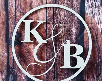 Personalised Monogram Wedding Wooden  Hoop Circle Sign Wall Plaque Wood MDF Décor Accessories Multiple Colours