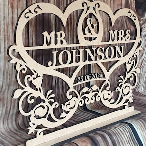 Personalised Mr & Mrs Wedding Sign: Freestanding MDF Family Name