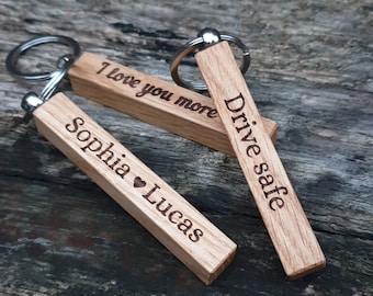 Engraved Solid Oak Bar Keyring Wooden Personalised Hotel Key Fob Tag Keychain New Home Gift