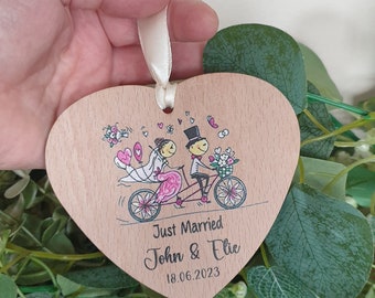 Personalised Just Married Wedding Wooden Heart Gift Hanging Wooden Heart Custom