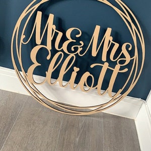 Personalised Wedding Wooden Name Hoop Circle Sign Wall Plaque Wood MDF Décor Accessories Multiple Colour