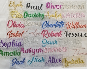 Personalised Iron on Glitter Vinyl Names/Words HTV Transfer Vinyl Custom Names