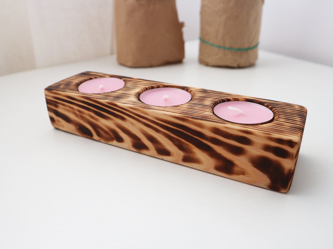 Candlestick Holder With 3 Candles Hygge Candle Board Etsy
