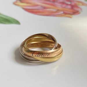 vintage Cartier Trinity ring luxury jewelry tri color yellow rose white gold Swiss 1995-2001 1990s rare find!