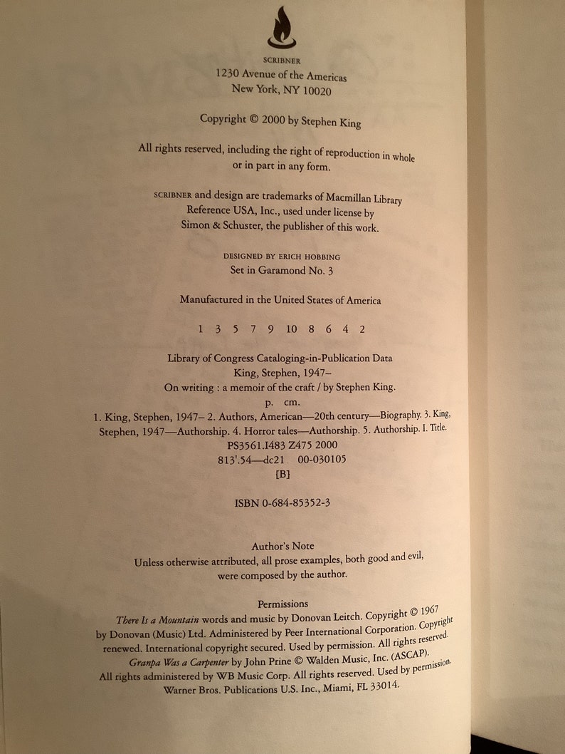 Stephen King on Writing First Edition First Printing Etsy