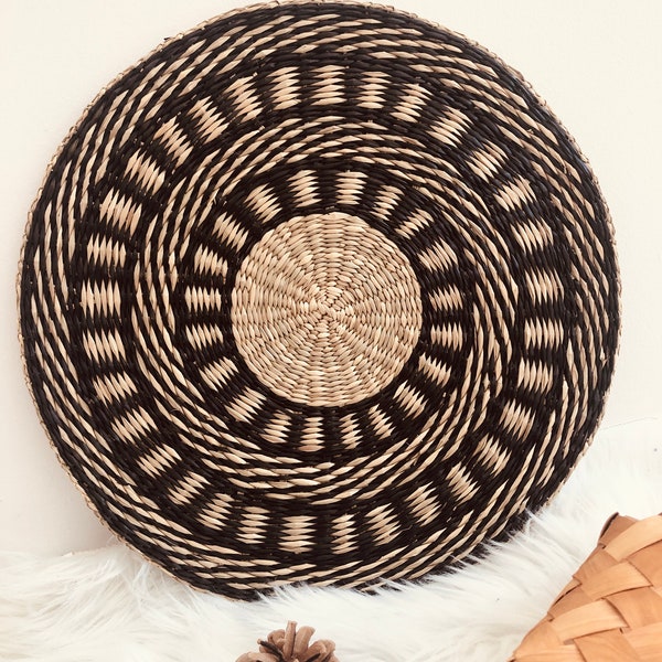 15" Round Boho Wall Hanging Basket | Woven Basket Wall Decor | Boho Dinning Placemat | Tribal Wall Art Woven Basket | Woven African Placemat