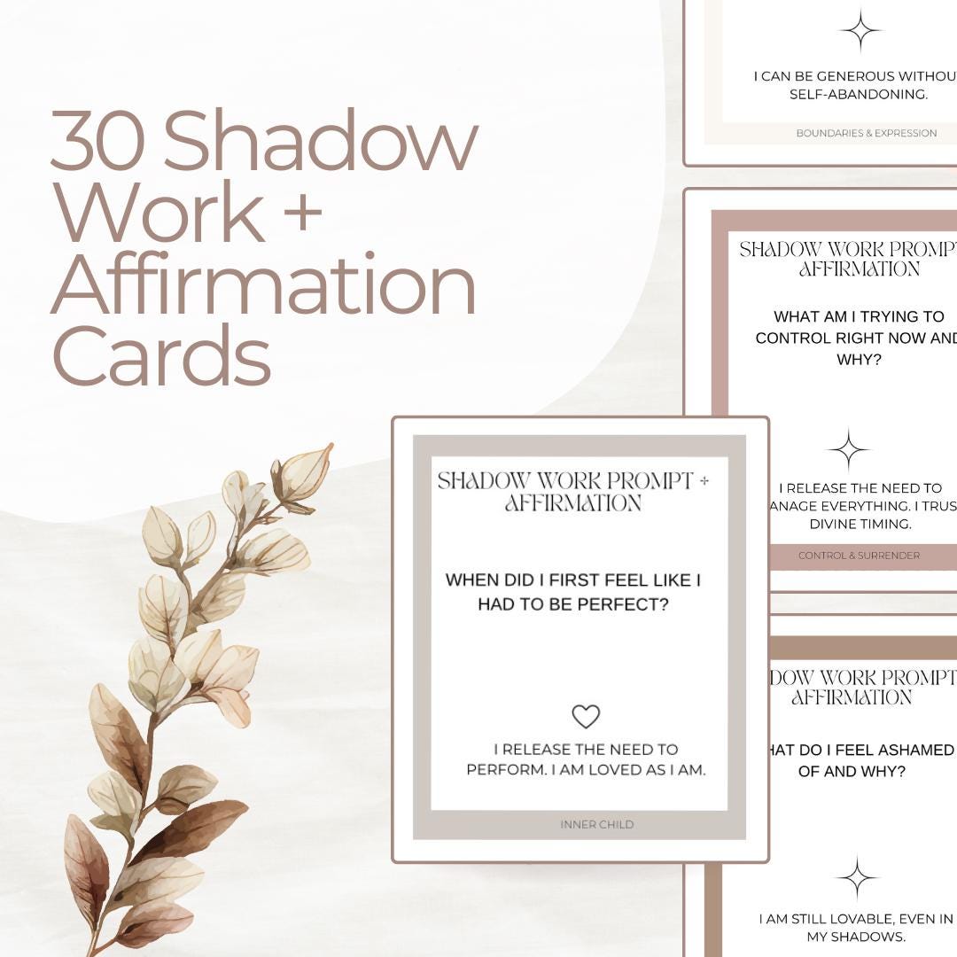 Shadow Work Reflection Cards- 30 Printable Prompts for Inner Healing ...