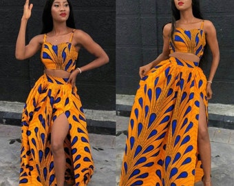 African print dress, Ankara two PCs , African women clothing, women fashion dresses, Ankara dresses, party dress, summer dress for women