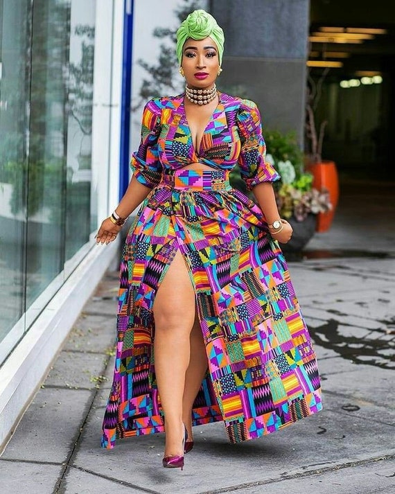 African print party dress , kente dress , midi skirt and top , African  print dress, African Women clothing, Ankara kente , kente party dress