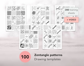 100 modèles Zentangle, 280 feuilles de formation pour dessiner Zentangle avec vidéo, motifs Zentangle faciles pour débutants, art Zentangle, fournitures