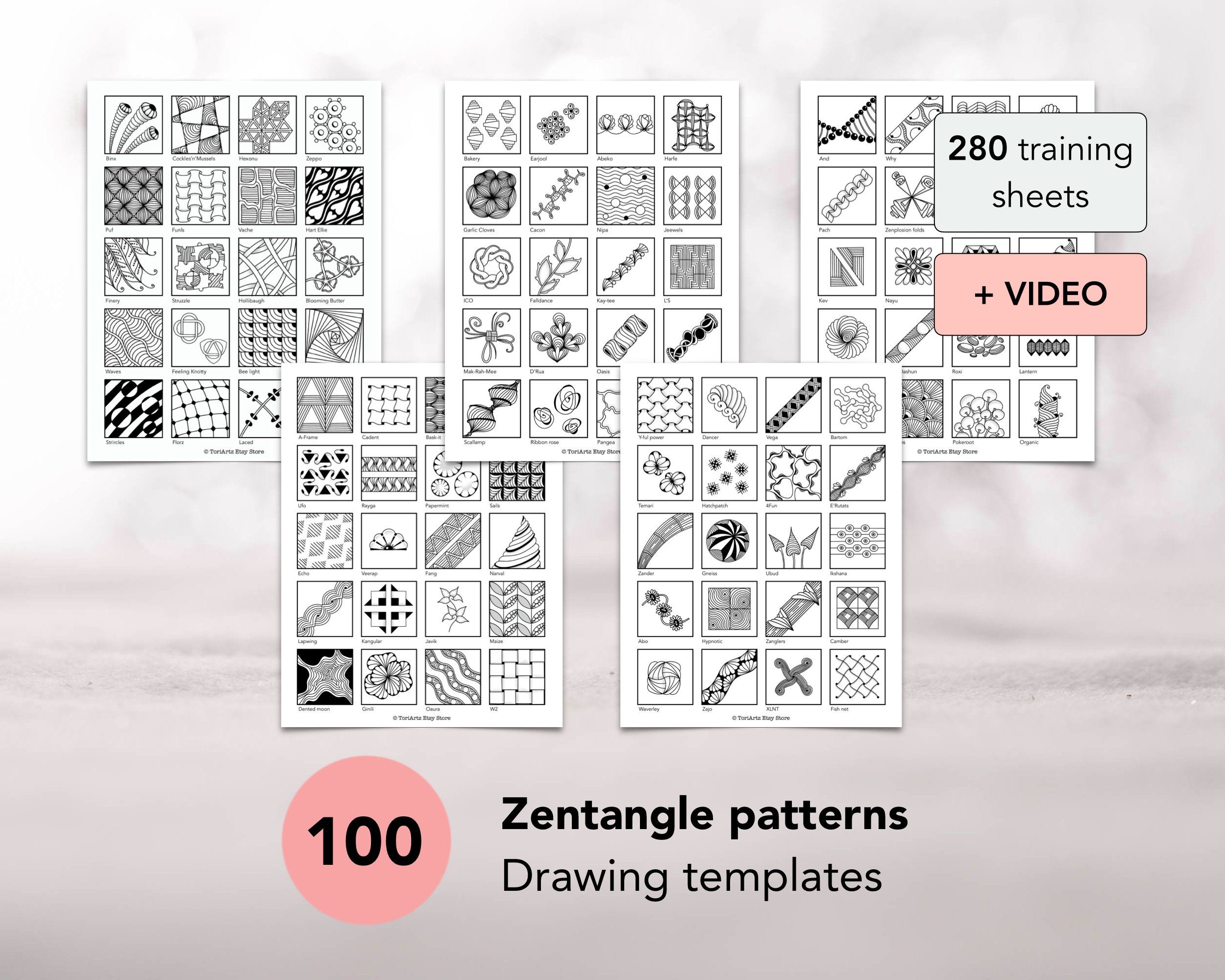 100 Zentangle Patterns, 280 Training Sheets for Drawing Zentangle With ...
