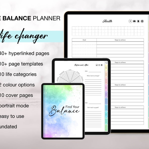 Wheel of Life Digital Planner | Life balance template Goal setting vertical planner for GoodNotes iPad coaching planner Life management