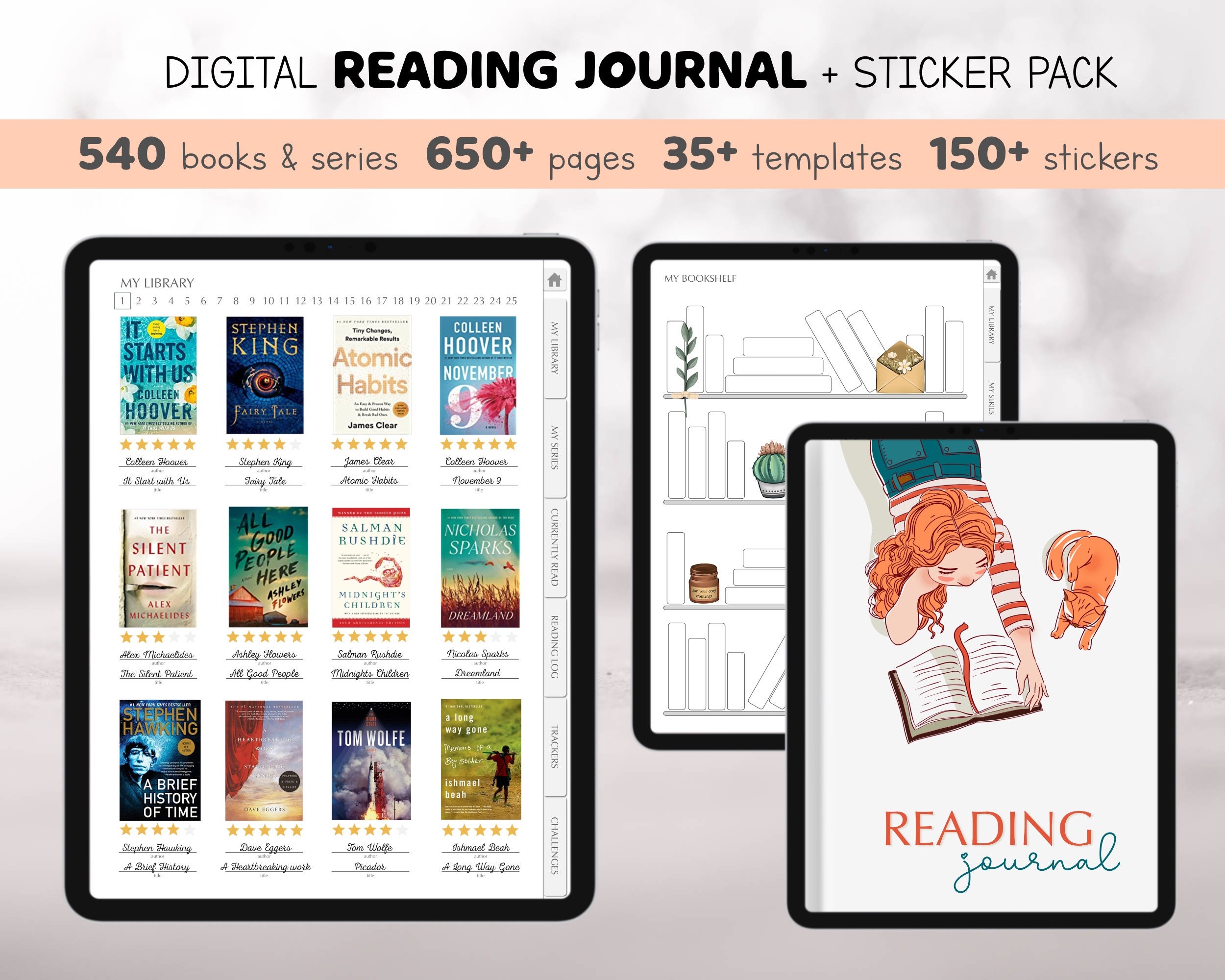 Digital Reading Stickers for Planners | Book Tracker Sticker Perfect for  Digital Reading Journal.