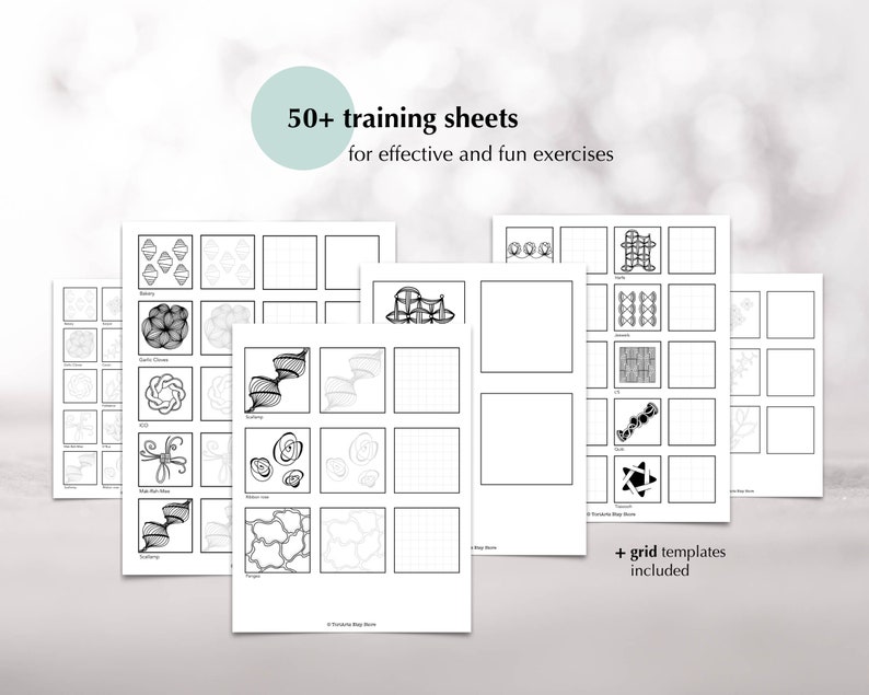 20 Zentangle Drawing Templates With Video Support, 56 Training Sheets ...