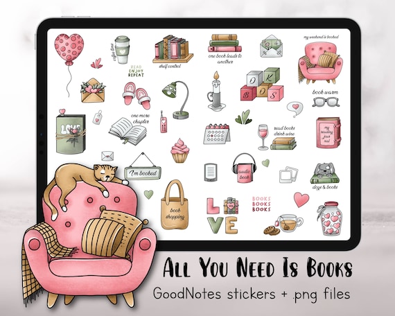 Digital Book Stickers Reading Journal Stickers, Reading Stickers Pack  Pre-cropped for Goodnotes, Png Files With Transparent Background 