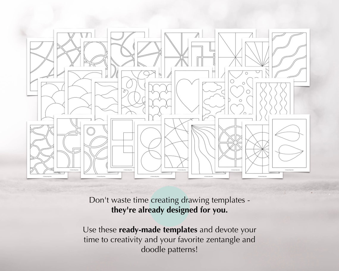 50 Printable Templates for Zentangles and Doodles Drawing, Zentangle ...