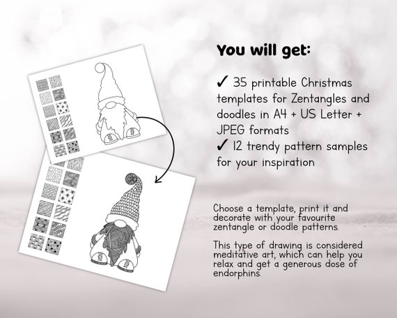 Printable Christmas Zentangle and Doodle Templates, Zentangle