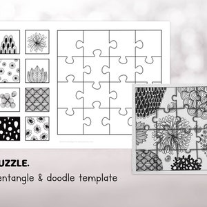 Puzzle. Zentangle and doodles printable drawing template, line art and pen art template, art therapy