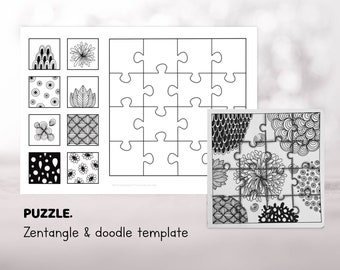 Puzzle. Zentangle and doodles printable drawing template, line art and pen art template, art therapy