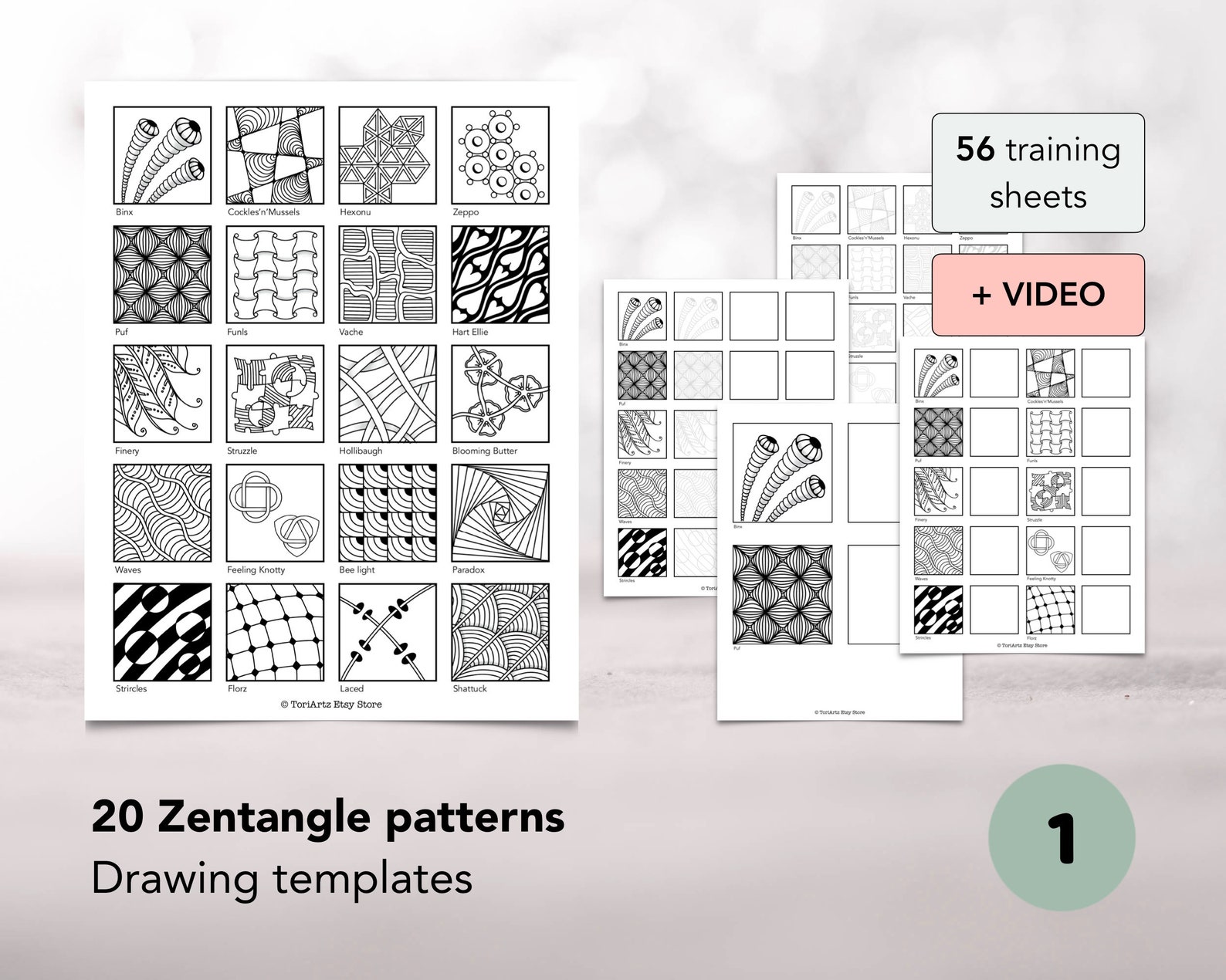 Zentangle Drawing Templates, 56 Training Sheets for Learning 20 ...