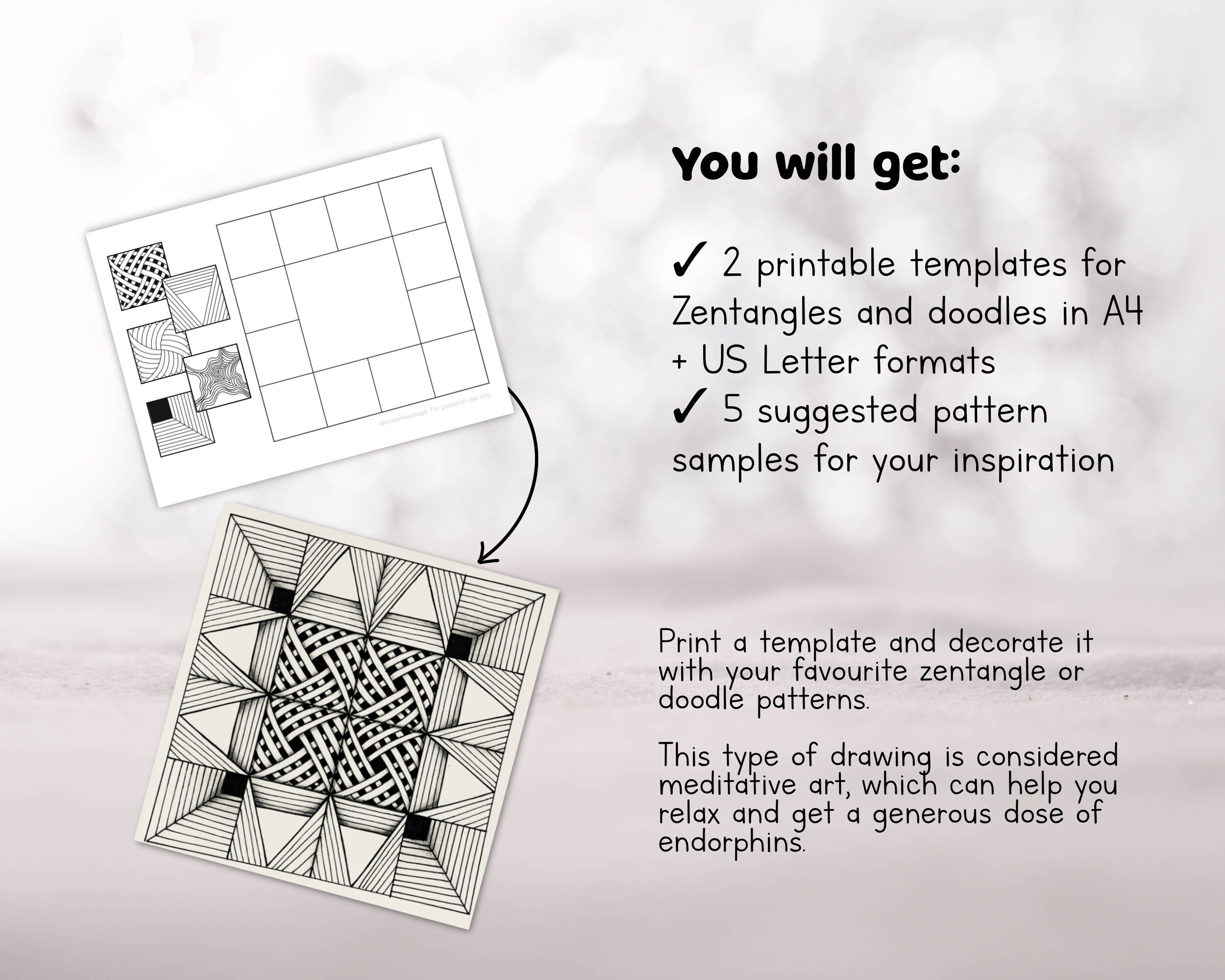 Chart 2. Zentangle and Doodles Printable Drawing Template, Line Art and ...