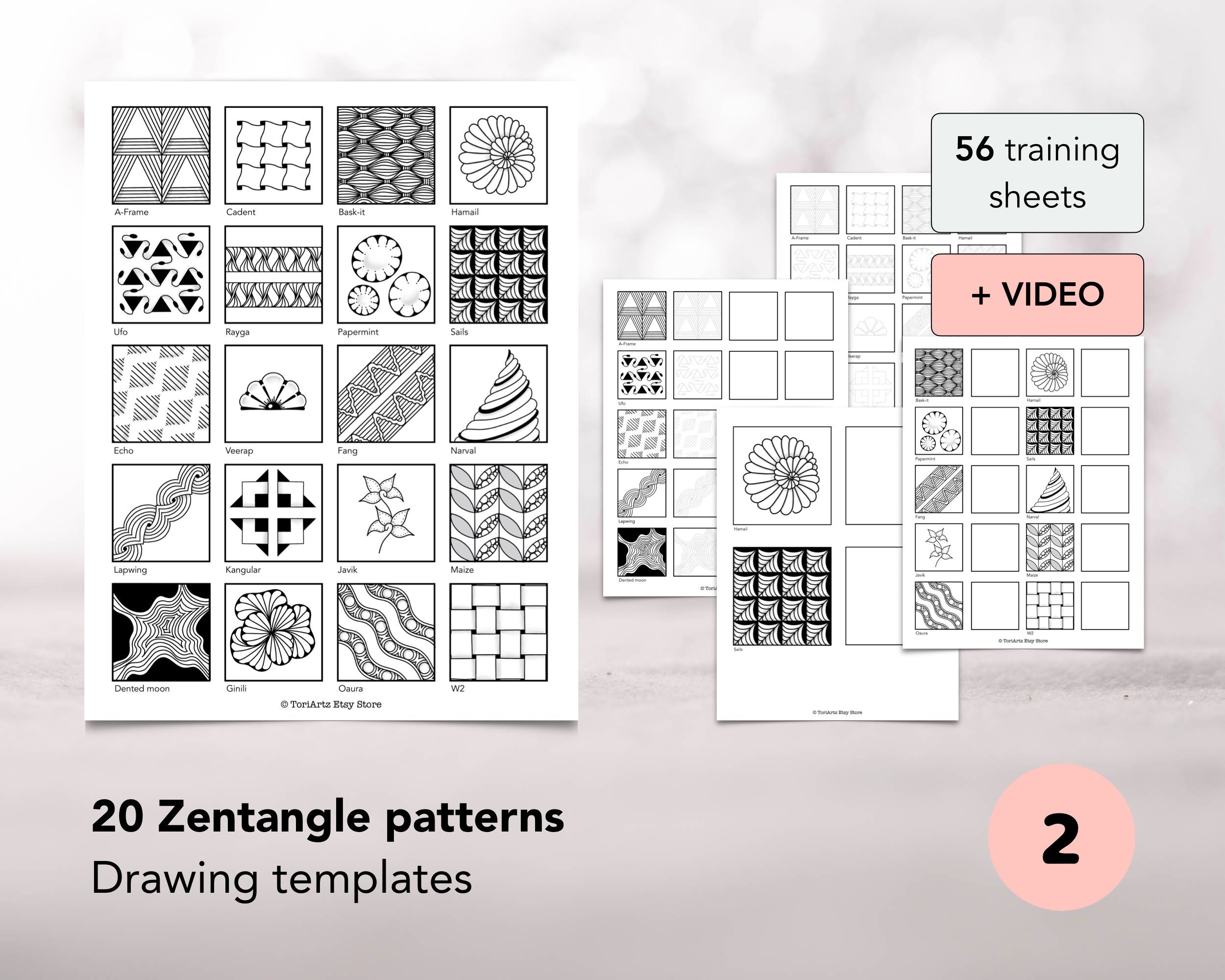 Zentangle Drawing Templates With Video Support, 56 Training Sheets for ...