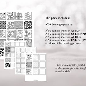 Zentangle Drawing Templates, 56 Training Sheets for Learning 20 ...
