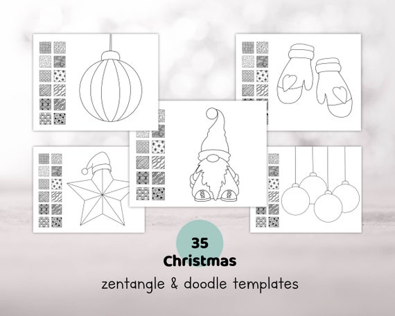 Printable Christmas zentangle and doodle templates, Zentangle pattern and supplies, Zentangle coloring page, Zen art, Doodle ornament