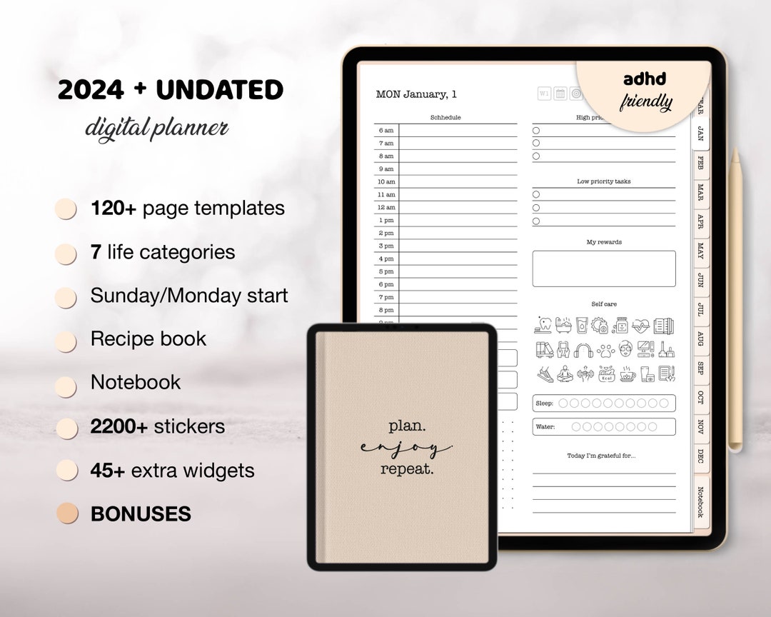 Minimalist 2024 Digital Planner Undated ADHD Friendly - Etsy
